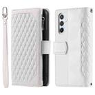 For Samsung Galaxy S25+ 5G Grid Texture Zipper Leather Phone Case with Lanyard(White) - 2