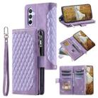 For Samsung Galaxy S25 FE 5G Grid Texture Zipper Leather Phone Case with Lanyard(Purple) - 1