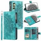 For Samsung Galaxy S25 5G Multi-Card Totem Zipper Leather Phone Case(Green) - 1