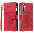 For Samsung Galaxy S25 5G Multi-Card Totem Zipper Leather Phone Case(Red) - 2