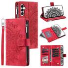 For Samsung Galaxy S25 FE 5G Multi-Card Totem Zipper Leather Phone Case(Red) - 1