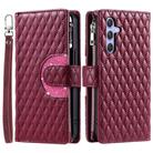 For Samsung Galaxy S25 5G Glitter Lattice Zipper Wallet Leather Phone Case(Wine Red) - 2