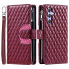 For Samsung Galaxy S25+ 5G Glitter Lattice Zipper Wallet Leather Phone Case(Wine Red) - 2