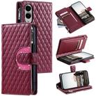 For Samsung Galaxy S25 Edge 5G Glitter Lattice Zipper Wallet Leather Phone Case(Wine Red) - 1