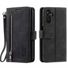 For Samsung Galaxy S25 5G Nine Card Zipper Bag Leather Phone Case with Lanyard(Black) - 1