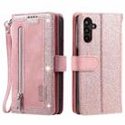 For Samsung Galaxy S25 5G Nine Card Zipper Bag Leather Phone Case with Lanyard(Pink) - 1
