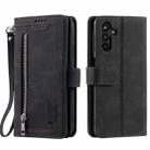 For Samsung Galaxy S25+ 5G Nine Card Zipper Bag Leather Phone Case with Lanyard(Black) - 1