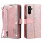 For Samsung Galaxy S25+ 5G Nine Card Zipper Bag Leather Phone Case with Lanyard(Pink) - 1