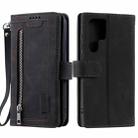 For Samsung Galaxy S25 Ultra 5G Nine Card Zipper Bag Leather Phone Case with Lanyard(Black) - 1