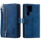 For Samsung Galaxy S25 Ultra 5G Nine Card Zipper Bag Leather Phone Case with Lanyard(Blue) - 1