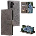 For Samsung Galaxy S25 5G Totem Flower Embossed Leather Phone Case(Grey) - 1