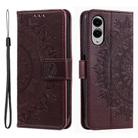 For Samsung Galaxy S25 Edge 5G Totem Flower Embossed Leather Phone Case(Brown) - 1