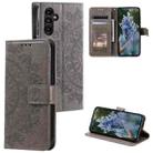 For Samsung Galaxy S25 FE 5G Totem Flower Embossed Leather Phone Case with Lanyard(Grey) - 1