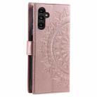 For Samsung Galaxy S25 FE 5G Totem Flower Embossed Leather Phone Case with Lanyard(Rose Gold) - 3