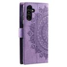 For Samsung Galaxy S25 FE 5G Totem Flower Embossed Leather Phone Case with Lanyard(Purple) - 3