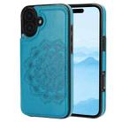 For iPhone 16 Double Buckle Mandala Leather Wallet Back Cover Phone Case(Blue) - 2