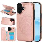 For iPhone 16 Double Buckle Mandala Leather Wallet Back Cover Phone Case(Rose Gold) - 1