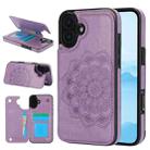 For iPhone 16 Double Buckle Mandala Leather Wallet Back Cover Phone Case(Purple) - 1