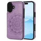 For iPhone 16 Double Buckle Mandala Leather Wallet Back Cover Phone Case(Purple) - 2