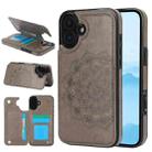 For iPhone 16 Plus Double Buckle Mandala Leather Wallet Back Cover Phone Case(Grey) - 1