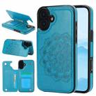 For iPhone 16 Plus Double Buckle Mandala Leather Wallet Back Cover Phone Case(Blue) - 1