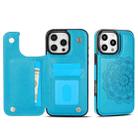 For iPhone 16 Pro Max Double Buckle Mandala Leather Wallet Back Cover Phone Case(Blue) - 1