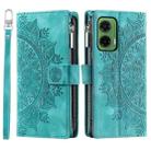 For Motorola Moto G35 Multi-Card Totem Zipper Leather Phone Case(Green) - 1