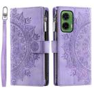 For Motorola Moto G35 Multi-Card Totem Zipper Leather Phone Case(Purple) - 1