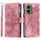 For Motorola Moto G35 Multi-Card Totem Zipper Leather Phone Case(Pink) - 1