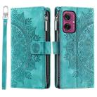 For Motorola Moto G55 Multi-Card Totem Zipper Leather Phone Case(Green) - 1