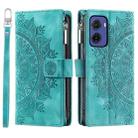 For Motorola Moto G05 Multi-Card Totem Zipper Leather Phone Case(Green) - 1