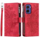 For Motorola Moto G05 Multi-Card Totem Zipper Leather Phone Case(Red) - 1