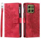 For Motorola Moto G15 Multi-Card Totem Zipper Leather Phone Case(Red) - 1