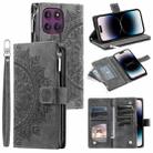 For Motorola Edge 60 Pro Multi-Card Totem Zipper Leather Phone Case(Grey) - 1