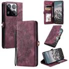 For Xiaomi 15 Pro Skin Feel Totem Embossed Leather Phone Case(Wine Red) - 1