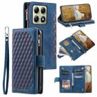 For Xiaomi 14T Grid Texture Zipper Leather Phone Case with Lanyard(Blue) - 1