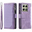 For Xiaomi 14T Grid Texture Zipper Leather Phone Case with Lanyard(Purple) - 2