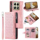 For Xiaomi 14T Pro Grid Texture Zipper Leather Phone Case with Lanyard(Rose Gold) - 1