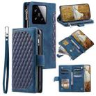 For Xiaomi 15 Grid Texture Zipper Leather Phone Case with Lanyard(Blue) - 1
