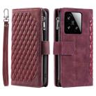 For Xiaomi 15 Grid Texture Zipper Leather Phone Case with Lanyard(Wine Red) - 2