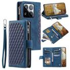 For Xiaomi 15 Pro Grid Texture Zipper Leather Phone Case with Lanyard(Blue) - 1