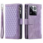 For Xiaomi 15 Pro Grid Texture Zipper Leather Phone Case with Lanyard(Purple) - 2