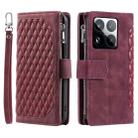 For Xiaomi 15 Pro Grid Texture Zipper Leather Phone Case with Lanyard(Wine Red) - 2