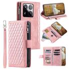 For Xiaomi 15 Pro Grid Texture Zipper Leather Phone Case with Lanyard(Rose Gold) - 1