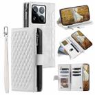 For Xiaomi 15 Pro Grid Texture Zipper Leather Phone Case with Lanyard(White) - 1