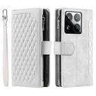 For Xiaomi 15 Pro Grid Texture Zipper Leather Phone Case with Lanyard(White) - 2