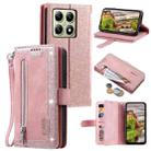 For Xiaomi 14T Nine Card Zipper Bag Leather Phone Case with Lanyard(Pink) - 1