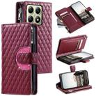 For Xiaomi 14T Glitter Lattice Zipper Wallet Leather Phone Case(Wine Red) - 1