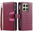 For Xiaomi 14T Glitter Lattice Zipper Wallet Leather Phone Case(Wine Red) - 2