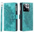 For Xiaomi 15 Pro Multi-Card Totem Zipper Leather Phone Case(Green) - 1